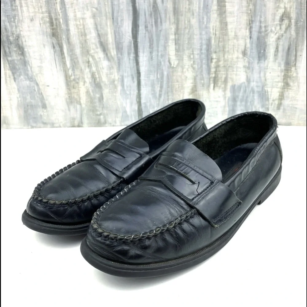 Y2K Vintage Buster Brown Black Leather Penny Loafers Slip On Casual Dress Shoe 3